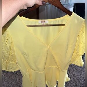 Yellow Lace Sleeve Blouse